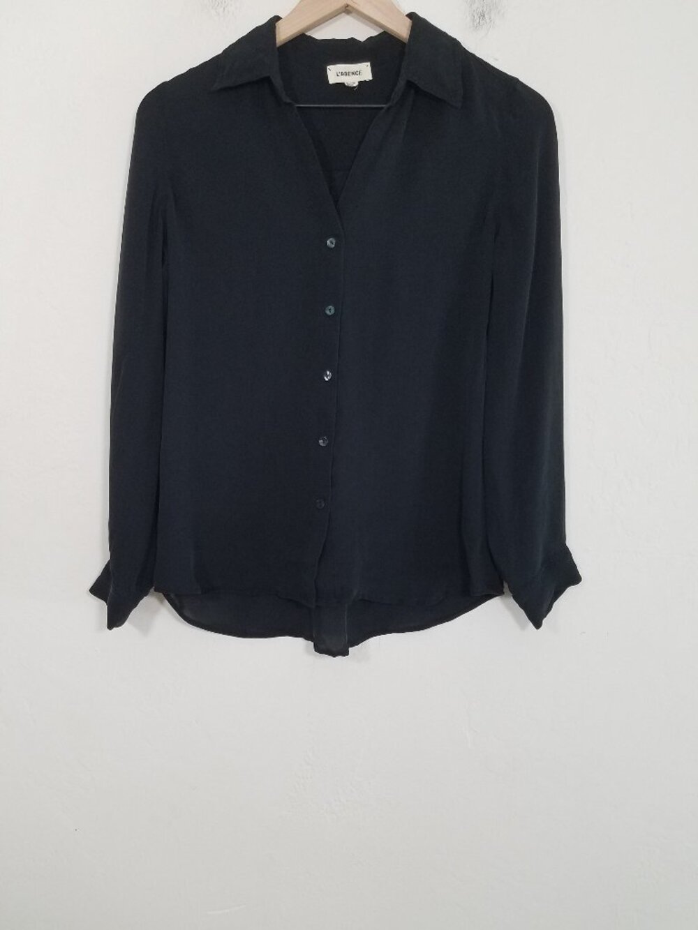 L'AGENCE 100% Silk Long Sleeve Button Up Shirt Black Size XS